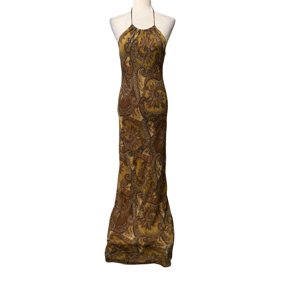 Vtg 90s Y2k Laundry by Shelli Segal Dress Womens 10 Halter Maxi Silk Beaded Sexy - Picture 5 of 16